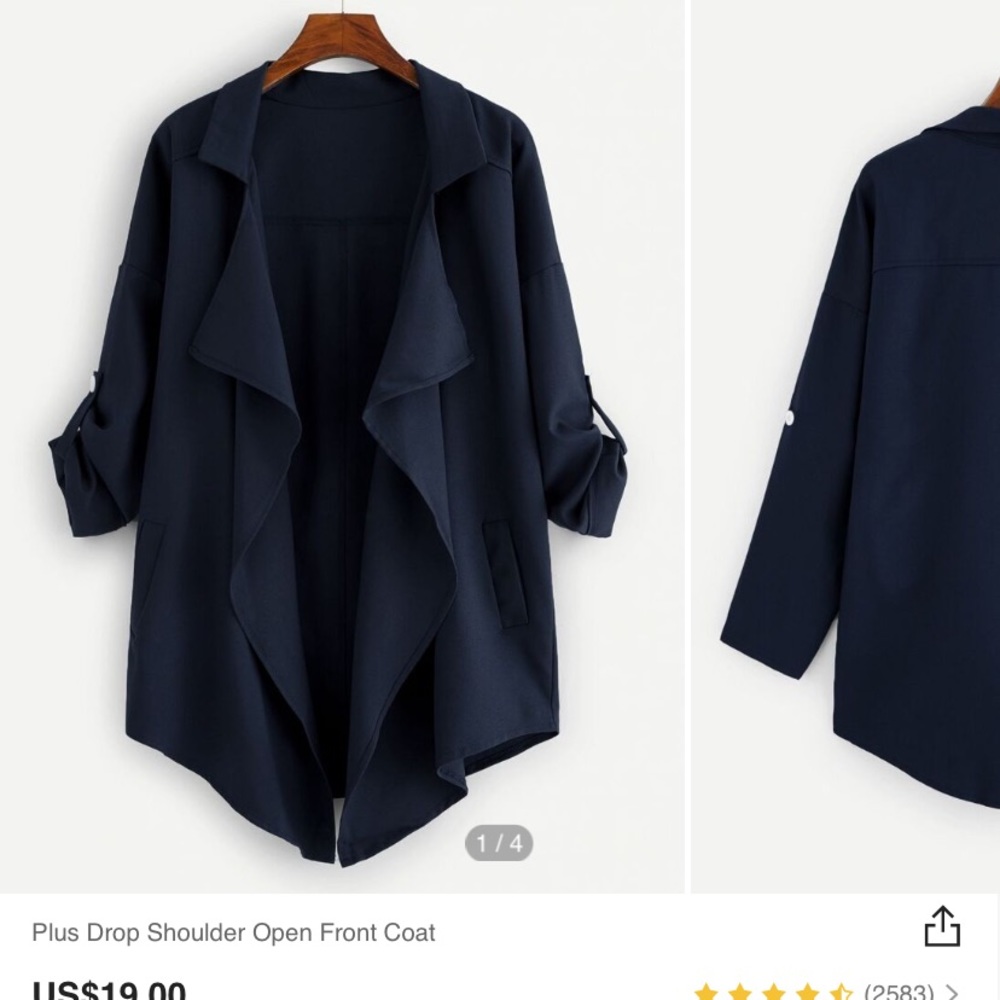 Drop shoulder open front coat